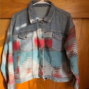 Denim Aztec Pattern Jacket